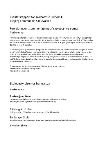 Kvalitetsrapport for skoleåret 2010/2011. Esbjerg Kommunale ...