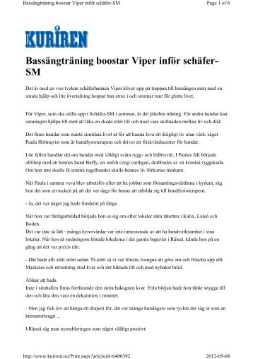 Bassängträning boostar Viper inför schäfer- SM - Byar i Luleå