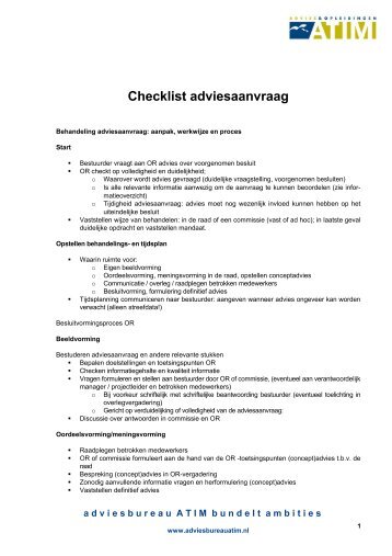 Checklist adviesaanvraag - Adviesbureau ATIM
