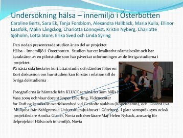 Undersökning hälsa – innemiljö i Österbotten Caroline Berts, Sara ...