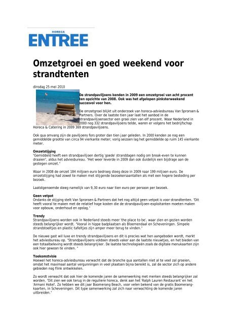 Horeca Entree - Omzetgroet en goed weekend voor strandtenten