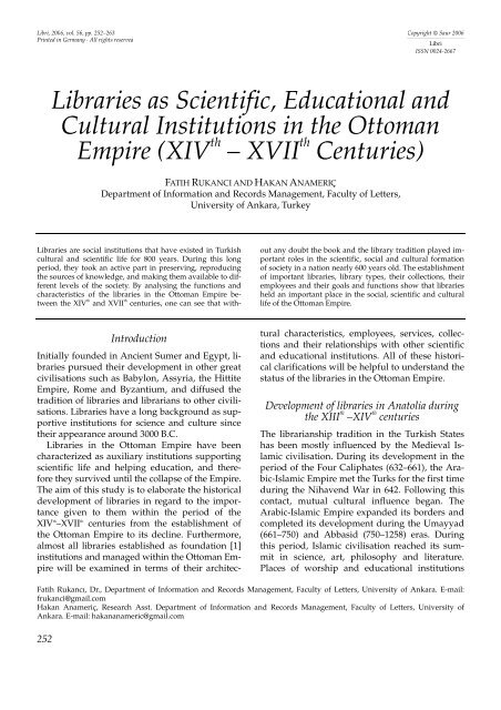 Libraries as Scientific, Educational and Cultural Institutions in ... - Libri