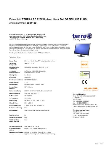 Datenblatt: TERRA LED 2250W piano black DVI GREENLINE PLUS ...