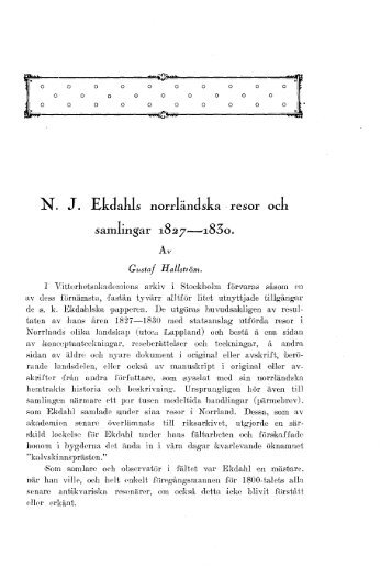 N. J. EkdalJs norrländska,resor och samlingar 1827-1830.