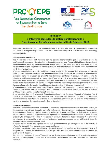 Programme formation santé pour les médiateurs sociaux et bulletin ...