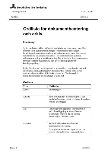 Ordlista för dokumenthantering och arkiv - Arkiv och Biobankscentrum