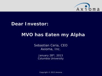 MVO has Eaten my Alpha - Columbia University