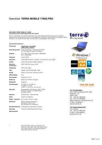 Datenblatt: TERRA MOBILE 1766Q PRO - Benz-Reinert Datentech