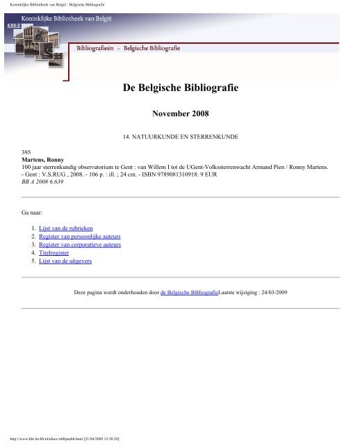 Koninklijke Bibliotheek van België : Belgische Bibliografie