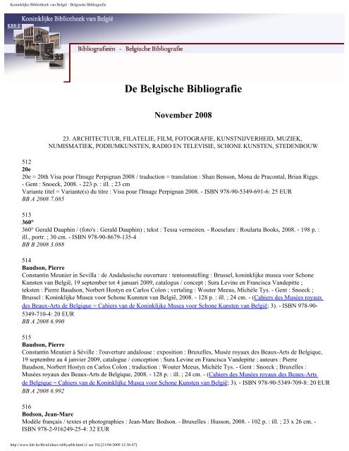 Koninklijke Bibliotheek van België : Belgische Bibliografie