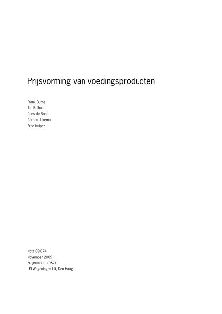 Prijsvorming van voedingsproducten - Tweede Kamer