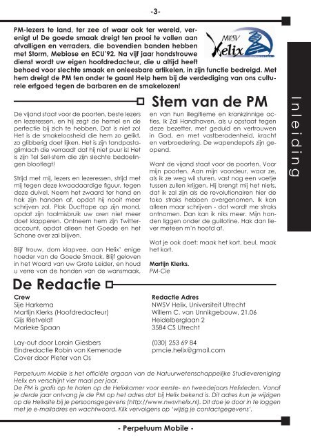 Stem van de PM De Redactie - NWSV Helix