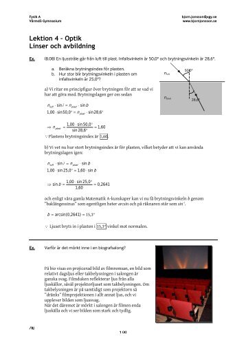 Lektion 4 – Optik Linser och avbildning - bjornjonsson.se