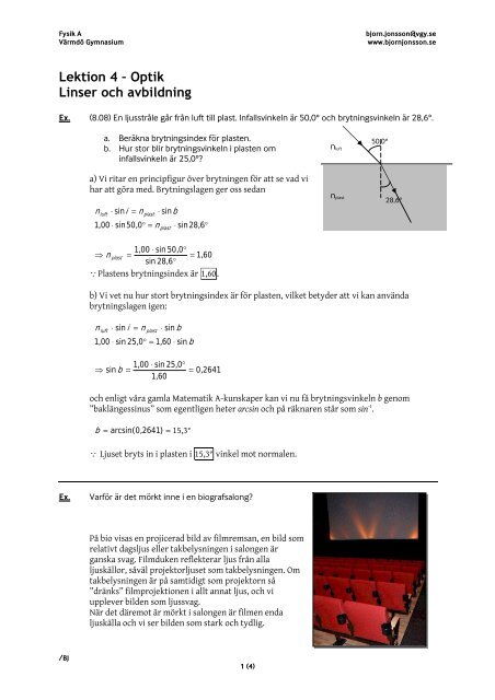 Lektion 4 – Optik Linser och avbildning - bjornjonsson.se