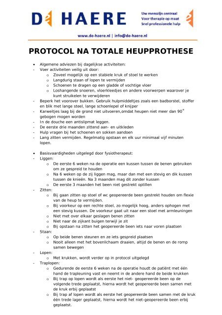 PROTOCOL NA TOTALE HEUPPROTHESE.docx - De Haere