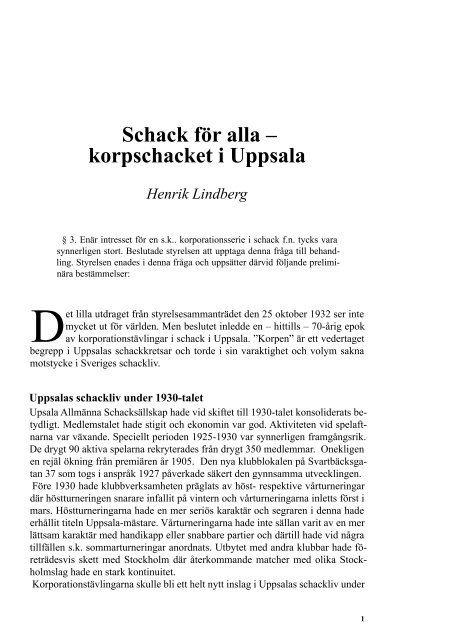 Schack för alla – korpschacket i Uppsala Henrik Lindberg - Ratio