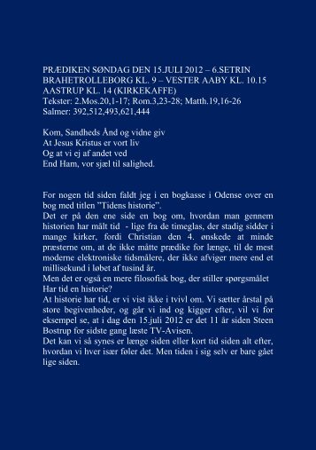 PRÆDIKEN SØNDAG DEN 15.JULI 2012 - Vester Aaby og Aastrup ...