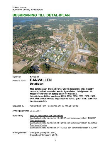 BESKRIVNING TILL DETALJPLAN BANVALLEN - Kirkkonummi