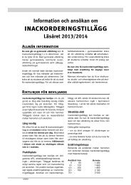 ANSÖKAN OM INACKORDERINGSTILLÄGG Läsåret 2013/2014