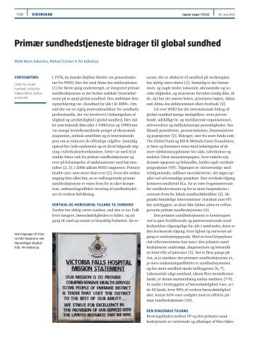 Primær sundhedstjeneste bidrager til global sundhed - Ugeskrift for ...