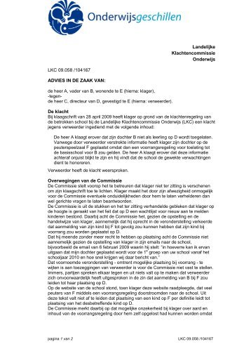 Landelijke Klachtencommissie Onderwijs LKC 09.058 /104167 ...