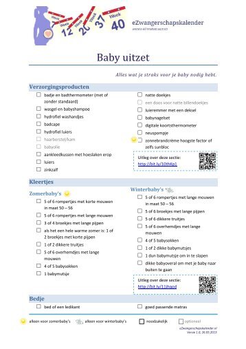 een overzichtelijke lijst met baby uitzet - eZwangerschapskalender