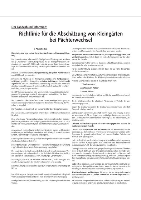 Richtlinie für die Abschätzung von Kleingärten bei Pächterwechsel