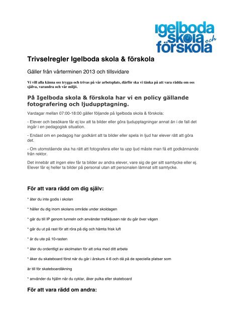 Trivselregler Igelboda skola &amp; förskola