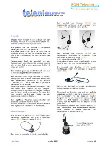 Een headset van Emotion H4200 met ... - RON Telecom BV