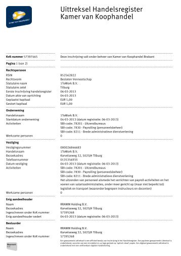 Uittreksel Handelsregister Kamer van Koophandel - 1towork.nl