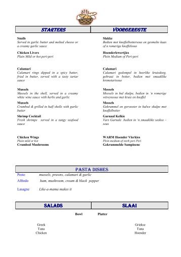 STARTERS VOORGEREGTE - Cottage Lodge