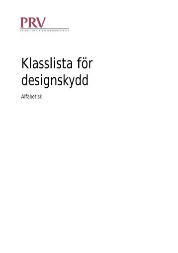 Klasslista för design Alfabetisk (Locarno)