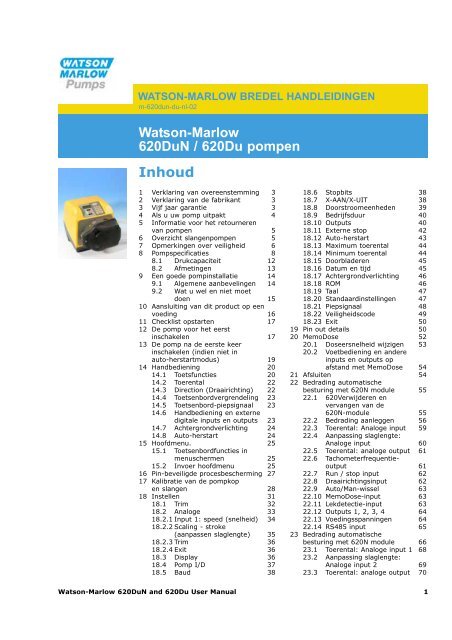 Watson-Marlow 620DuN / 620Du pompen Inhoud