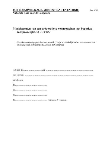 Modelstatuten van een coöperatieve vennootschap ... - KMO Cockpit