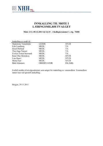 Møteinnkalling - Norges Handelshøyskole