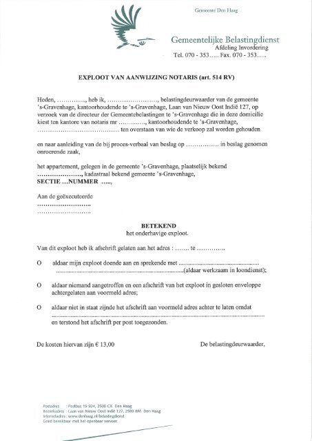 Exploot van aanwijzing notaris (art.514 RV)