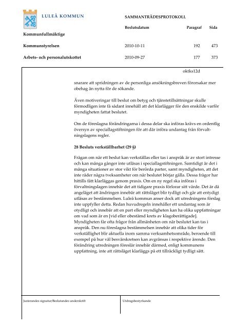 2010-10-11 § 192 Betänkandet En ny ... - Luleå kommun