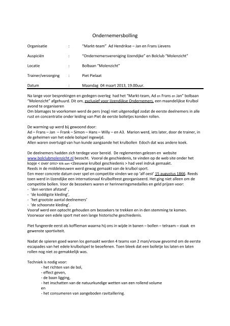 Maart 2013, verslag van de ondernemersbolling - IJzendijke-online