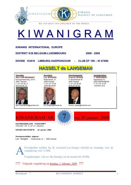 Kiwanigram 7 van 20/01/09 - Hasselt De Langeman