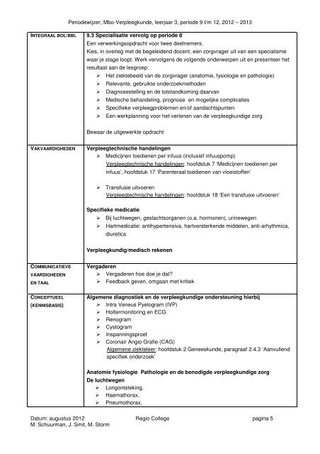 Periodewijzer Mbo-verpleegkundige derde jaar - Regio College