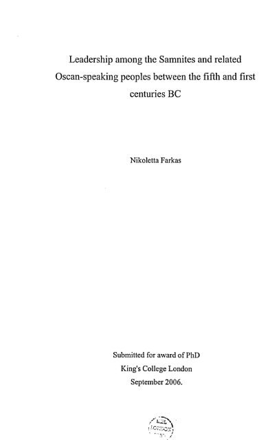 Submitted for award of PhD September 2006. - King's College London