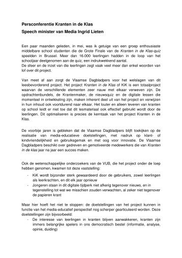 Persconferentie Kranten in de Klas Speech minister van Media ...