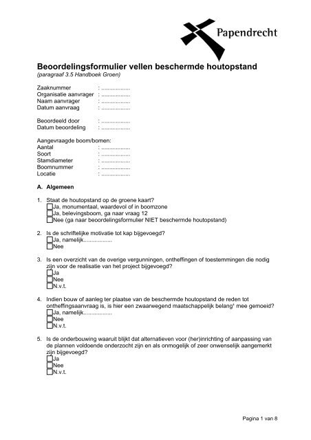 Beoordelingsformulier vellen beschermde houtopstand - Gemeente ...