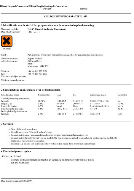 Veiligheidsblad HIBICET concentraat