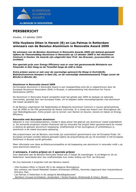 PERSBERICHT - European Aluminium Award