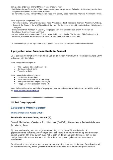 PERSBERICHT - European Aluminium Award