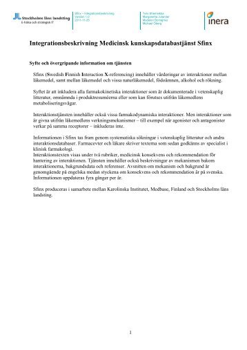 Integrationsbeskrivning Medicinsk kunskapsdatabastjänst Sfinx - Inera