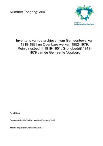 360 Inventaris van de archieven van Gemeentewerken 1919-1951 ...