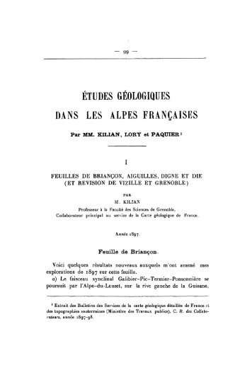 études géologiques dans les alpes françaises - Revue de géologie ...