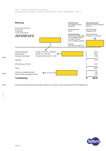 Voorbeeld van een Telfort factuur